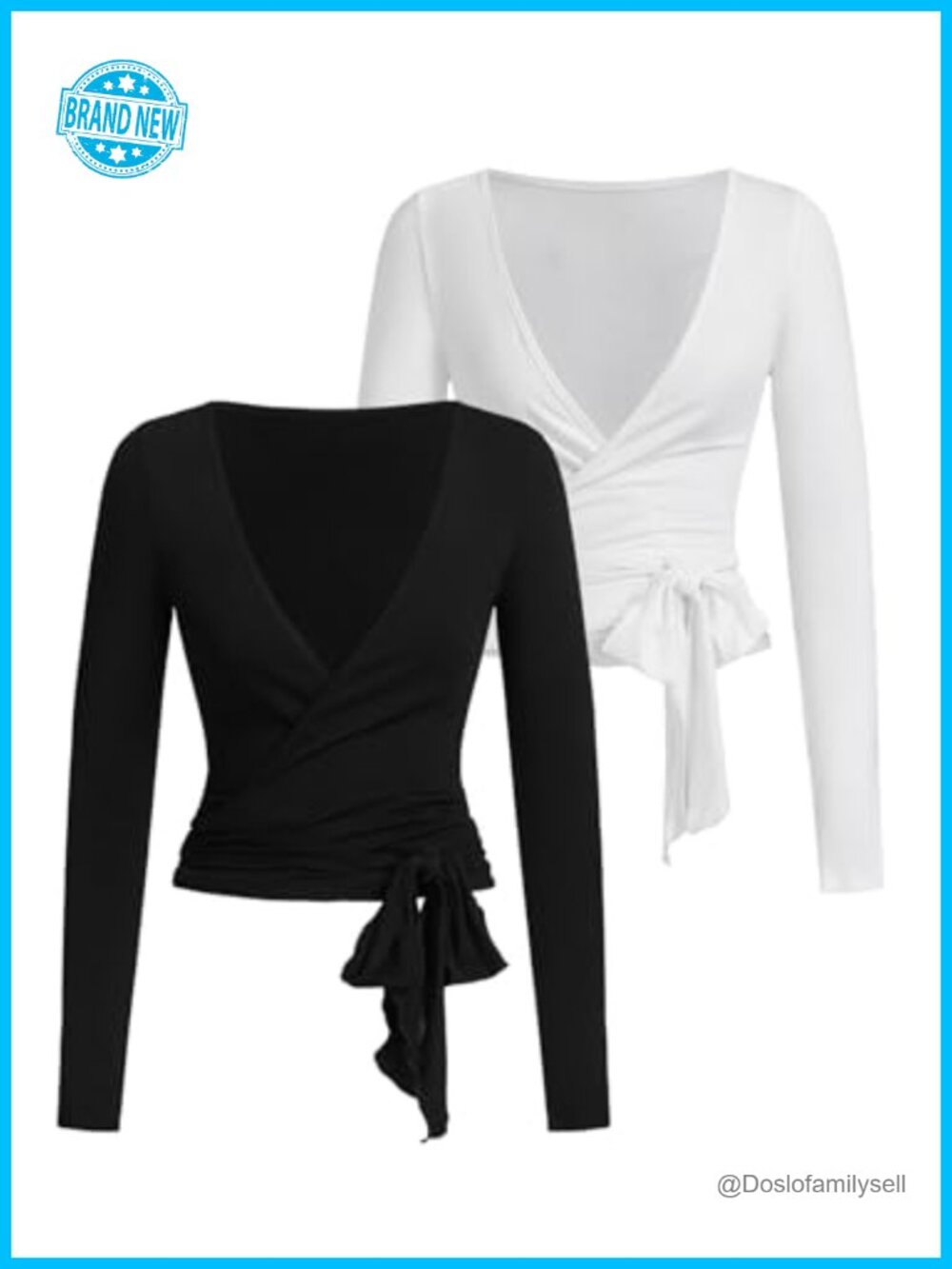 Viscose High Stretch Wrap Top Long Sleeve V-Neck Tie Front Activewear